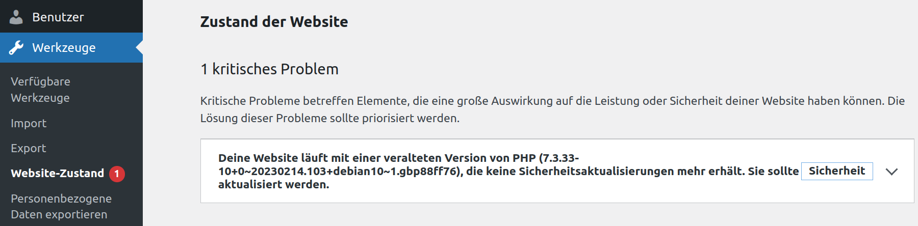 WordPress Website Zustand