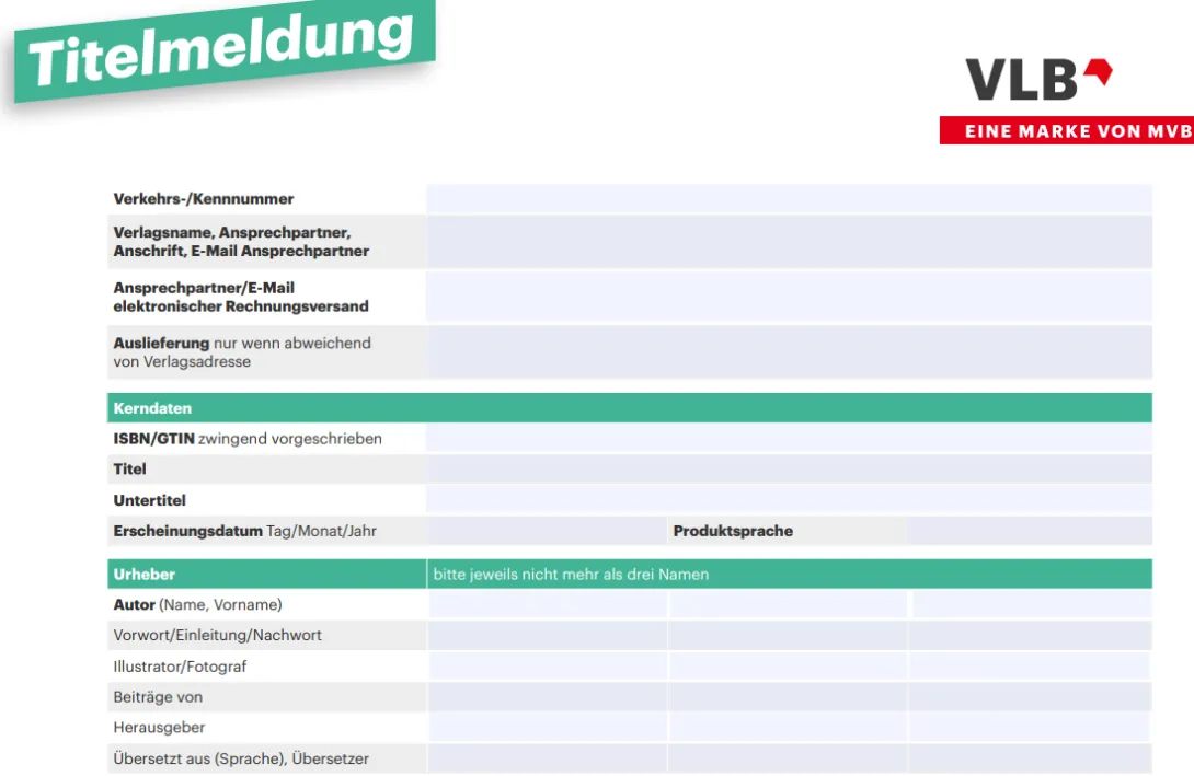 Formular für Titelmeldung an das VLB
